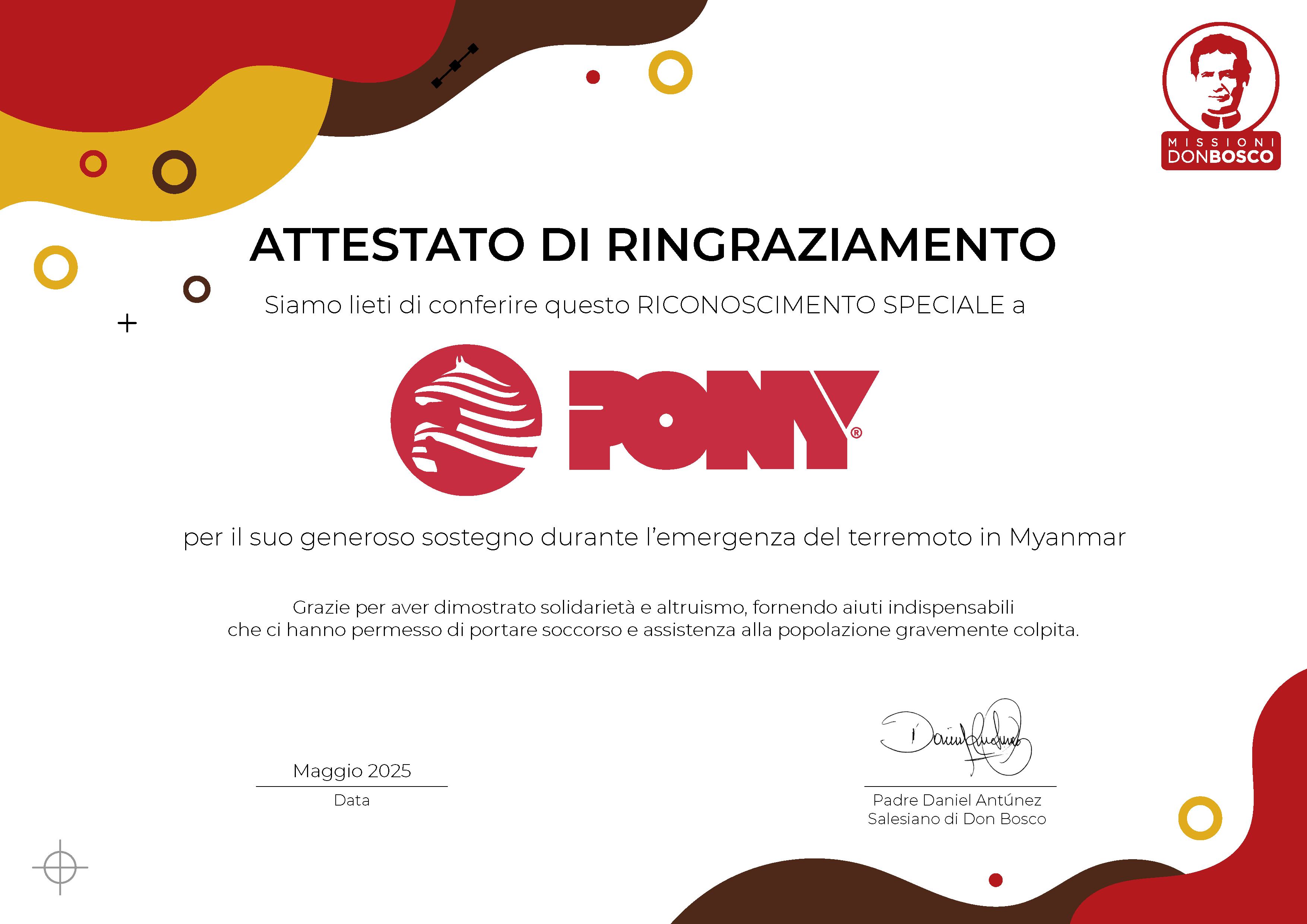 PONY in Support of Earthquake Victims in Myanmar