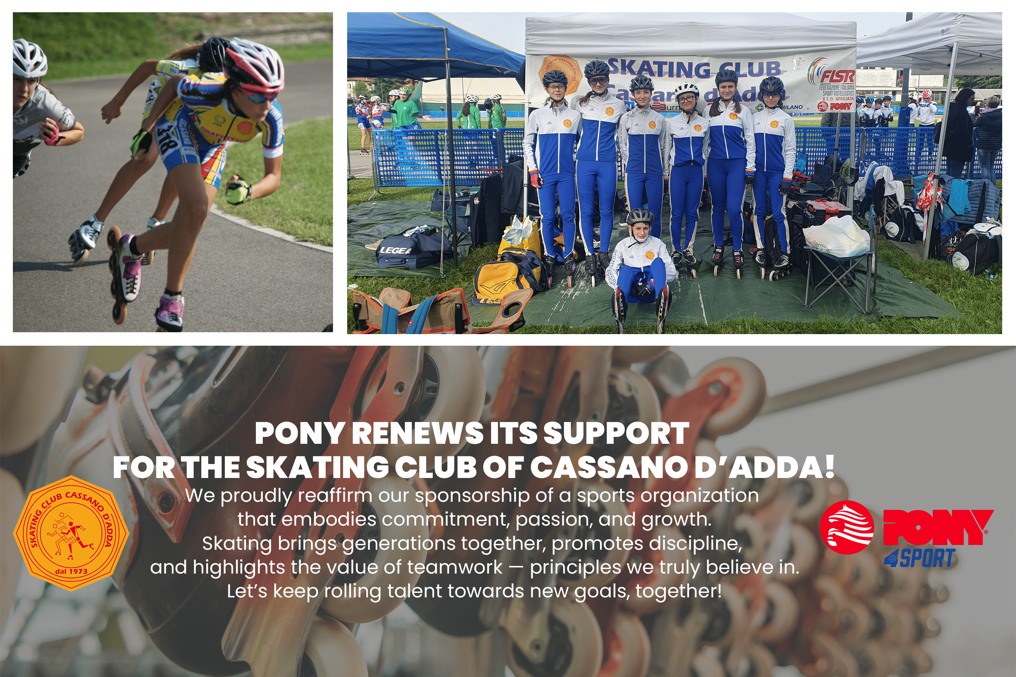 PONY renews its support for the Cassano d'Adda Skating Club: a commitment that continues